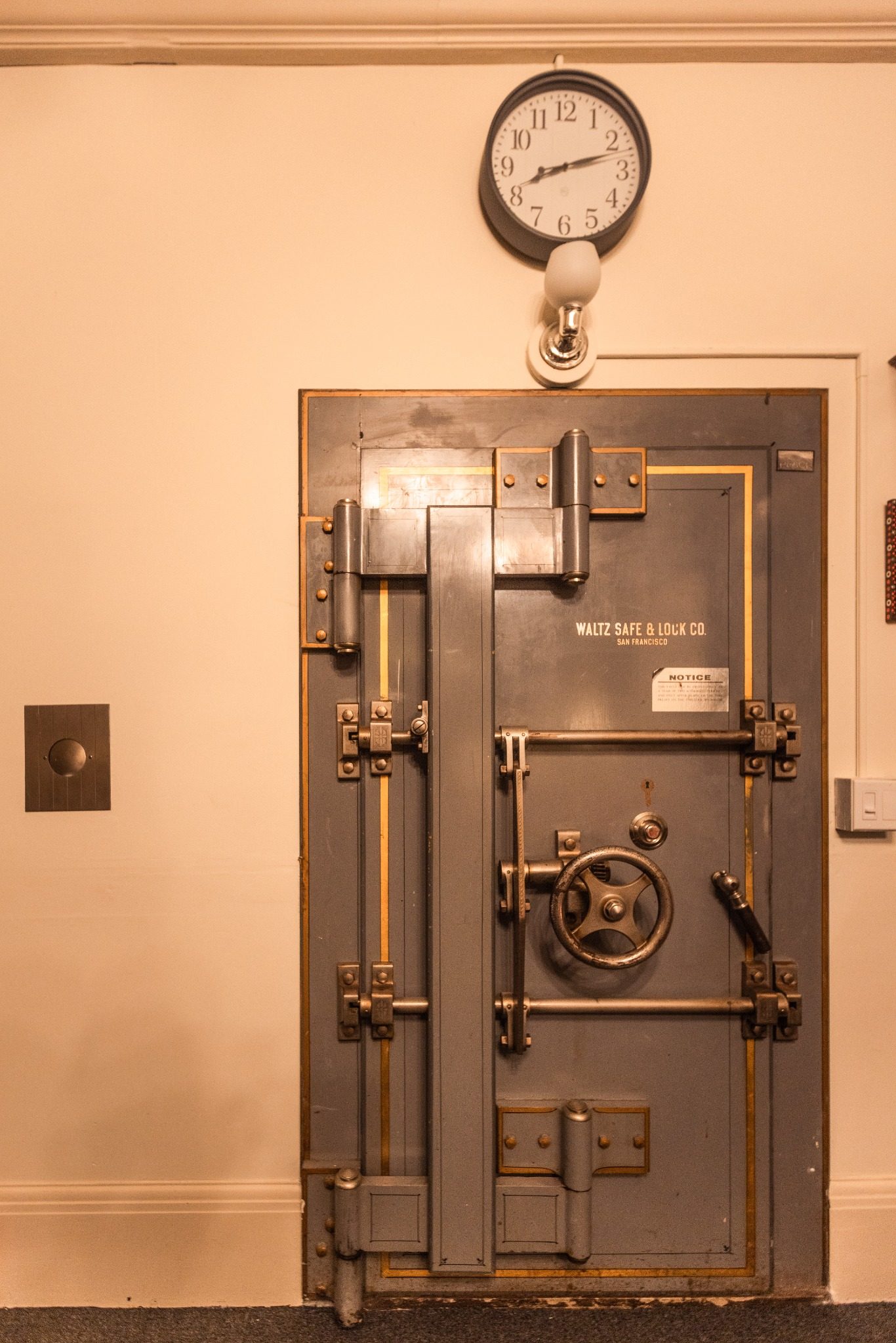 Original bank vault door inside Not A Bank